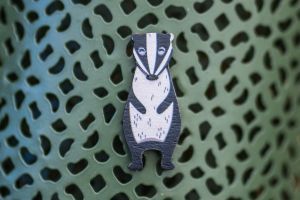 Wooden brooch Cute Badger