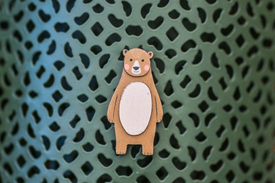 Wooden brooch Cute Bear