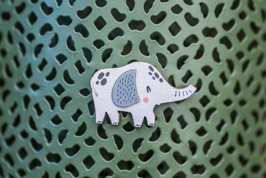 Wooden brooch Cute Elephant 