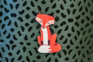 Wooden brooch Cute Fox