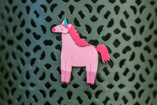 Wooden brooch Cute Unicorn