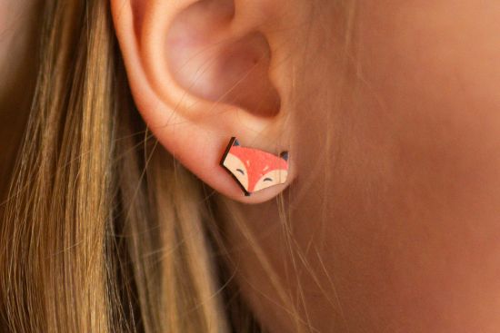 Wooden Earrings Cute Fox 