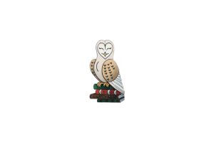 Wooden brooch Reading owl