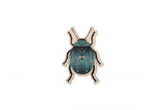 Wooden brooch Blue Beatle