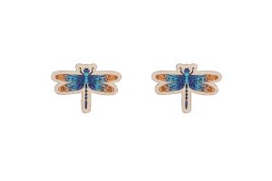 Wooden earrings Blue Dragonfly