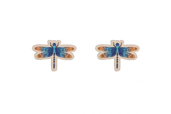 Wooden earrings Blue Dragonfly