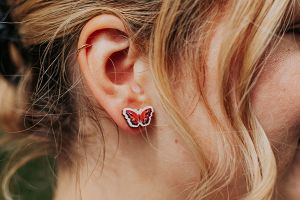 Rouge Butterfly Wooden Earrings  