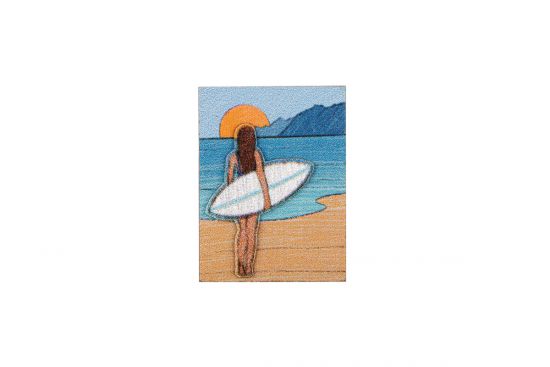 Wooden brooch Sunset surfing 