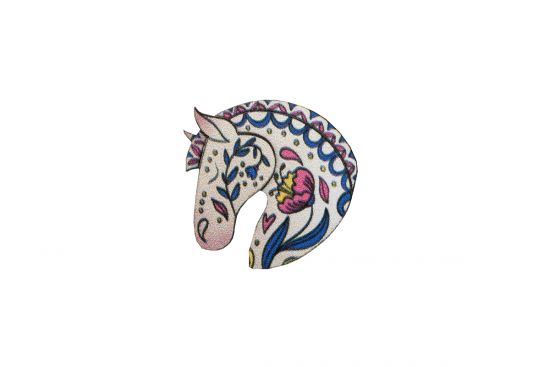 Wooden brooch White horse 