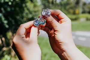 Wooden brooch Road bike 