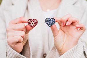 Wooden Brooch Folk Heart – Blue