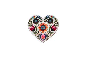 Wooden Brooch Folk Heart – White