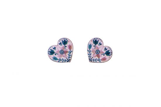 Wooden Earrings Folk Heart – Pink