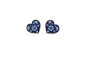 Wooden Earrings Folk Heart – Blue