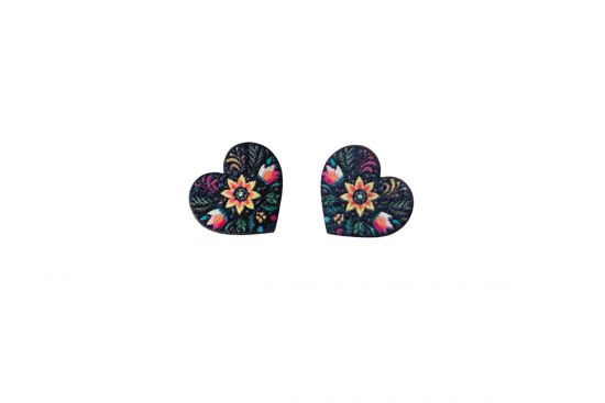 Wooden Earrings Folk Heart – Black