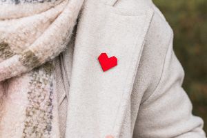 Wooden Brooch Red Heart