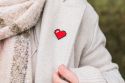 Wooden Brooch Pixelated Red Heart