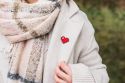 Wooden Brooch Pixelated Red Heart