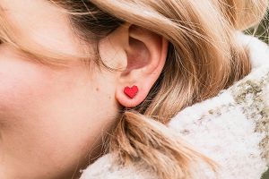 Wooden Earrings Red Heart